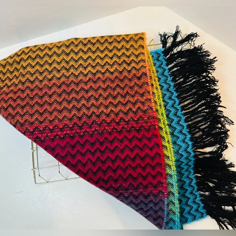 Rainbow Ombre Chevron Knit Rectangle Fringe Scarf by David & Young Super Soft